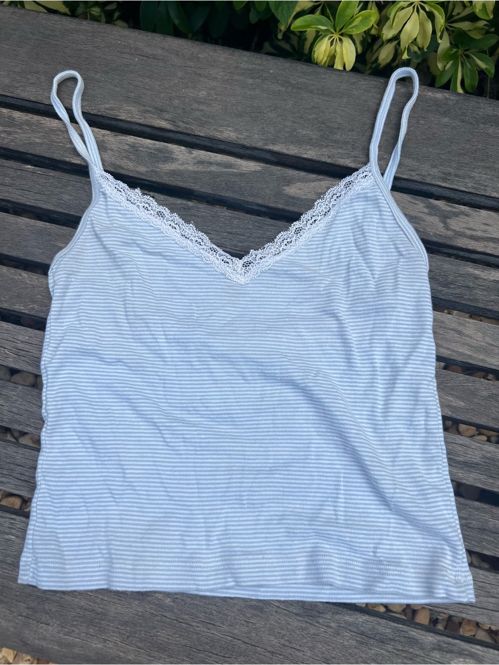 Brandy Melville Lace-Trim Striped Cami Tank Top